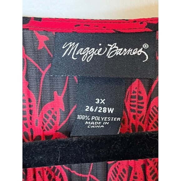 Maggie Barnes Top Women 3X Red V Neck Pullover Black Floral Beads Neckline Retro - Picture 2 of 13